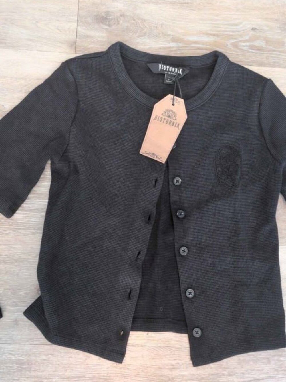 Disturbia Faye Black Waffle Button Up Top size us 4 new